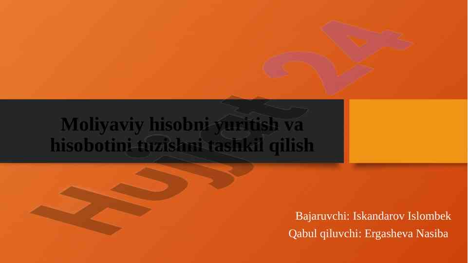 Moliyaviy hisobni yuritish va hisobotini tahlil qilish