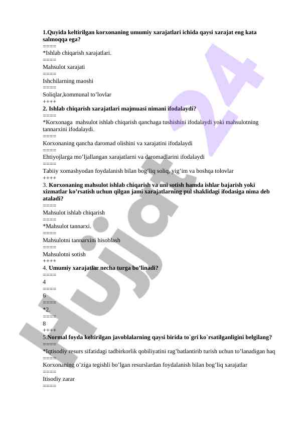 Korxonalarda umumiy xarajatlar tahlili