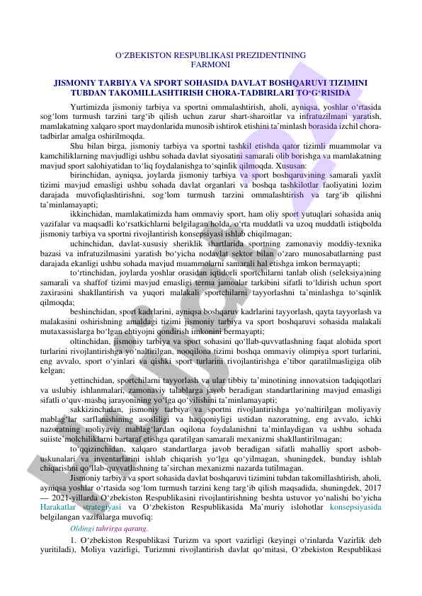 Jismoniy tarbiya va sport sohasida davlat boshqaruvi