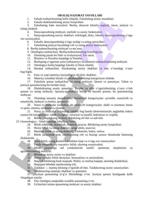Falsafa tushunchasining kelib chiqishi va masalalari