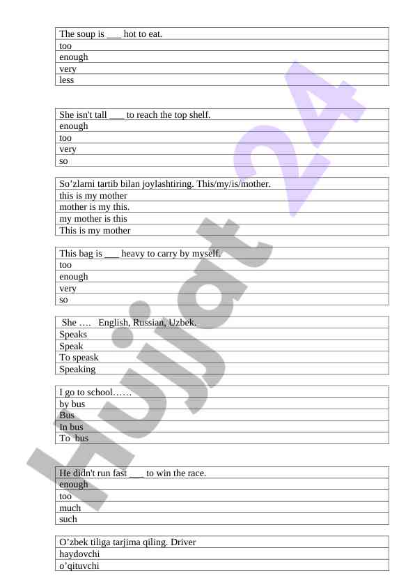 English language exercises for uzbek learners
