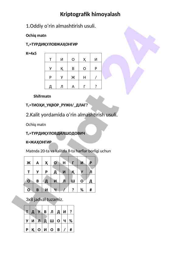 Kriptografik himoyalash usullari tahlili