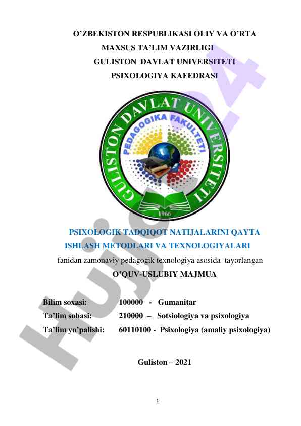 Psixologik tadqiqot natijalarini qayta ishlash metodlari