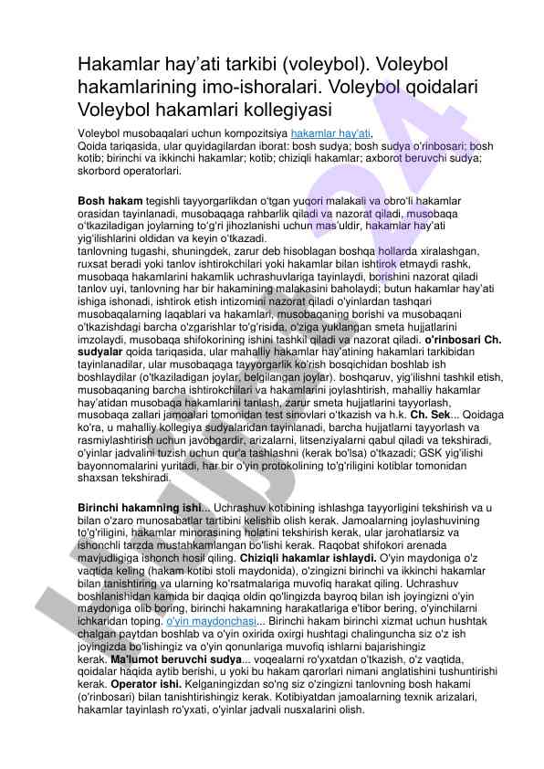 Voleybol hakamlarining imo-ishoralari va qoidalari