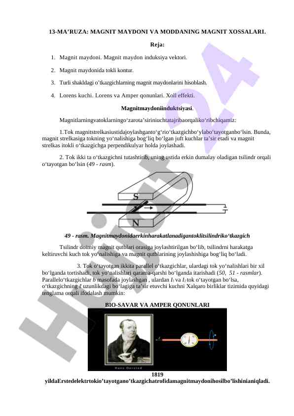 Magnit maydoni va moddaning magnit xossalari