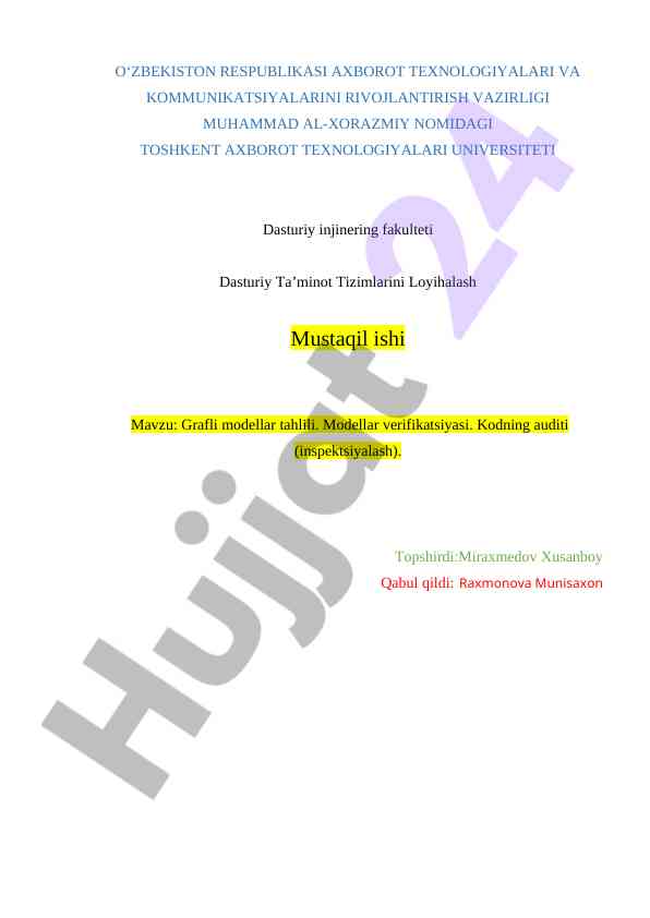 Grafli modellar tahlili va verifikatsiya jozasi