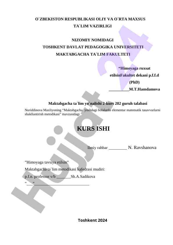Maktabgacha yoshdagi bolalarda matematik tasavvurlar