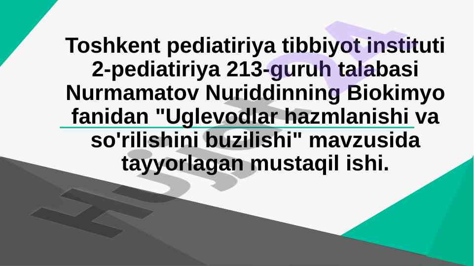Uglevodlar hazmlanishi va so'rilishini buzilishi