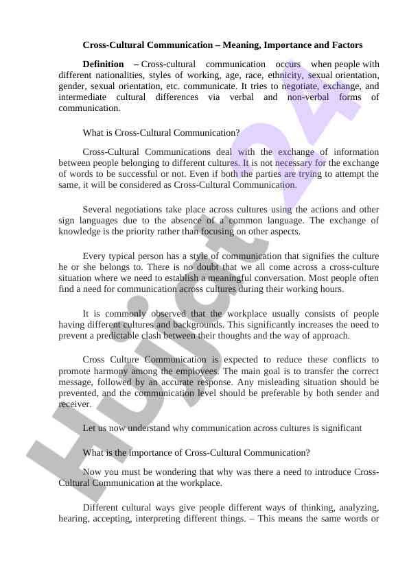 Cross-cultural communication meaning and importance