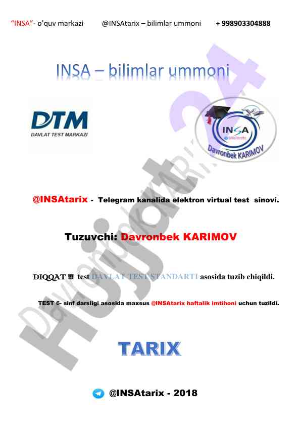 6-sinf test savollari asosida maxsus sinovlar
