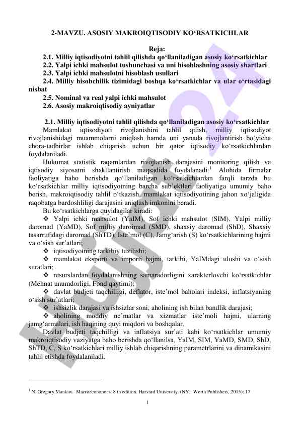 Asosiy makroiqtisodiy ko‘rsatkichlar tahlili