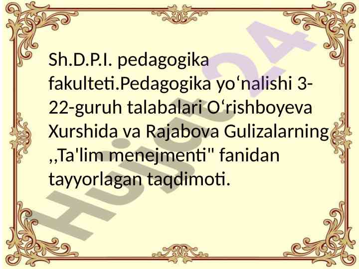 Ta'lim menejmenti va uning maqsadi taqdimoti