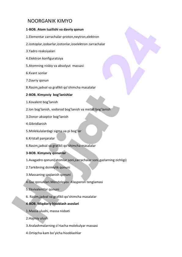 Noorganik kimyo asoslari va kimyoviy qonunlar