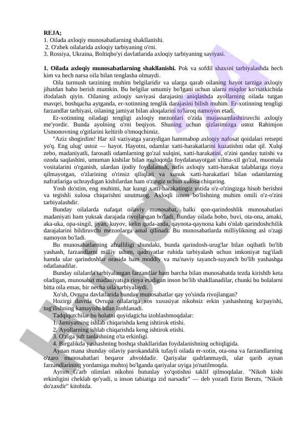 Oilada axloqiy tarbiya va uning muhimligi
