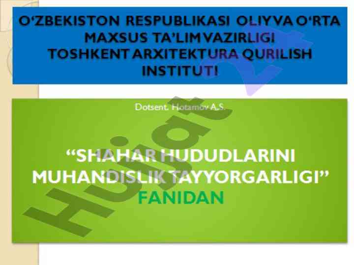 Shaharsozlik muhandisligi ma’ruzasi 3