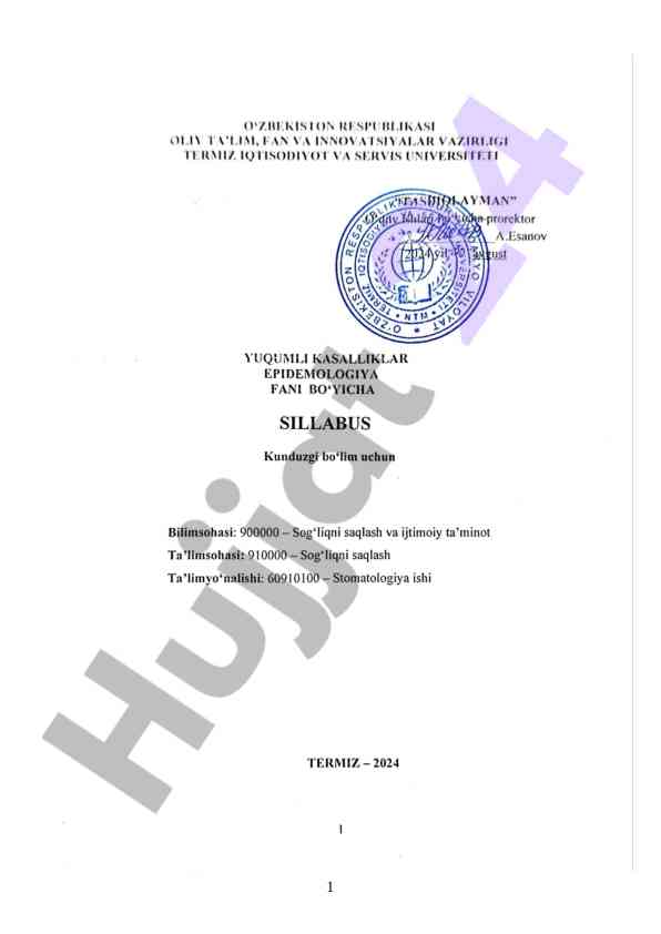 Yuqumli kasalliklar va epidemiologiya sillabusi