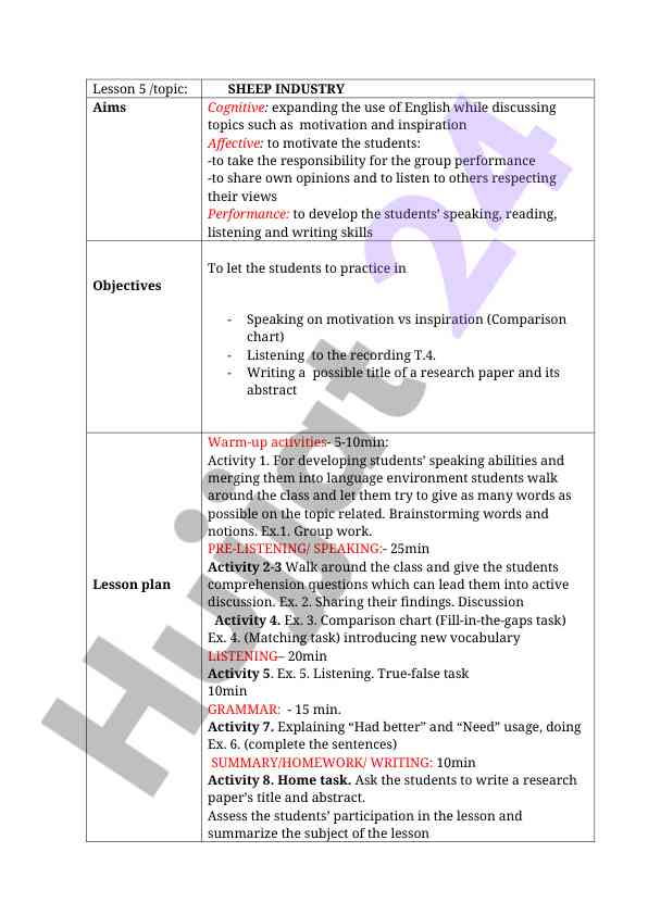 Lesson plan for sheep industry discussion