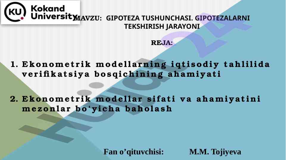 Gipoteza tushunchasi va ekonometrik modellar