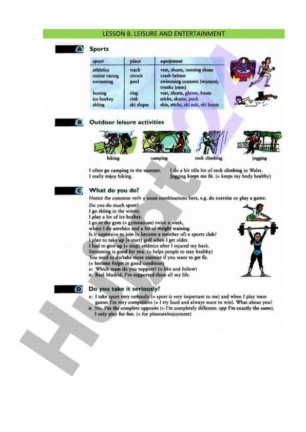 Leisure and entertainment lesson 8 overview