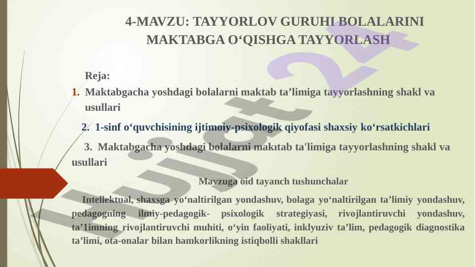 Maktabgacha bolalarni maktabga tayyorlash usullari