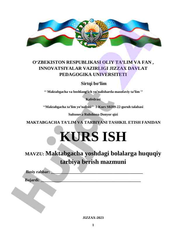 Maktabgacha yoshdagi bolalarga huquqiy tarbiya