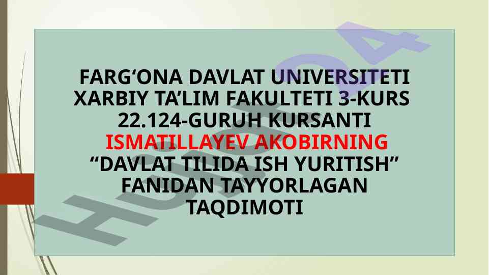 Davlat tilida ish yuritish fanining asoslari
