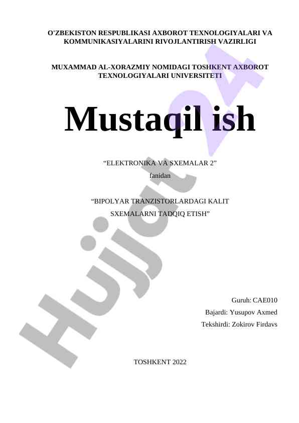 Bipolyar tranzistorlardagi kalit sxemalarni tadqiq etish
