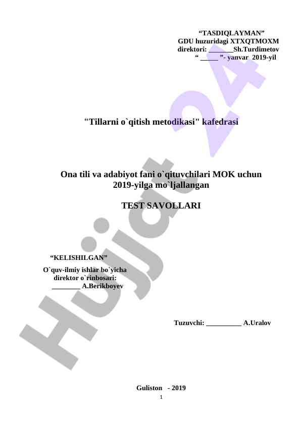 Tillarni o`qitish metodikasi test savollari