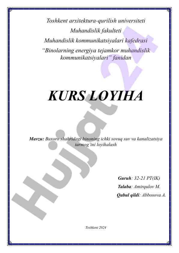 Binolar energiya tejamkor kommunikatsiyalari loyiha