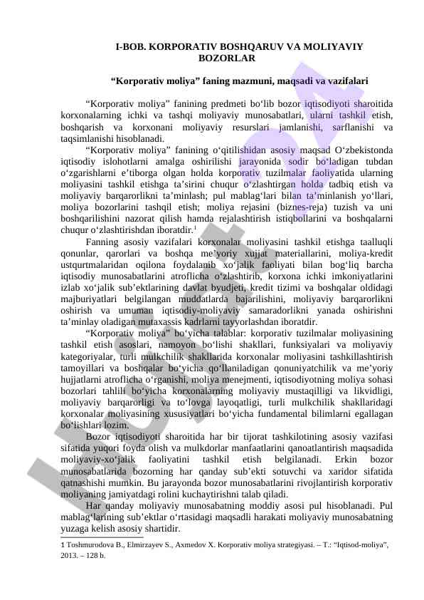 Korporativ moliya fanining asosiy maqsad va vazifalari