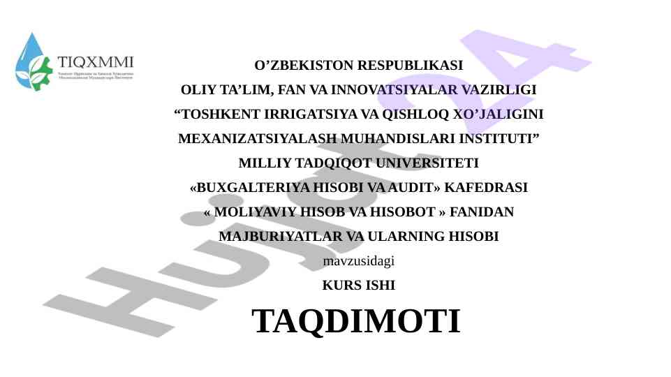 Majburiyatlar va ularning hisobi taqdimoti
