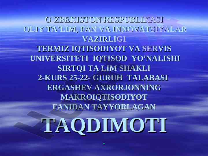 Yalpi talab va taklif modeli taqdimoti