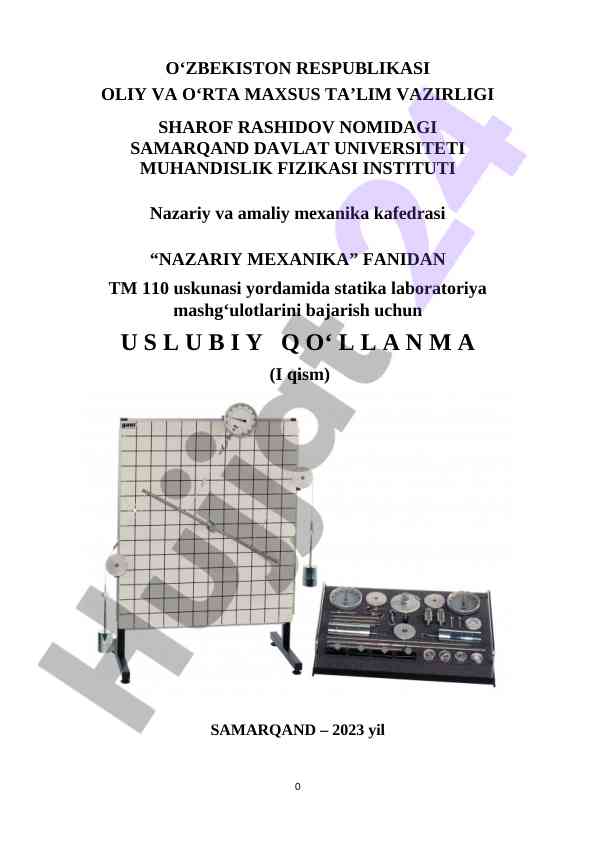 Nazariy mexanika fanidan statika laboratoriya mashg‘ulotlari