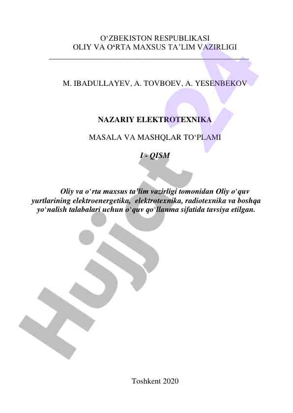 Nazariy elektrotexnika masala va mashqlar to‘plami i