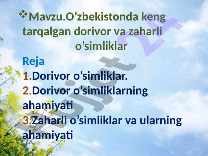 O’zbekistonda dorivor va zaharli o’simliklar