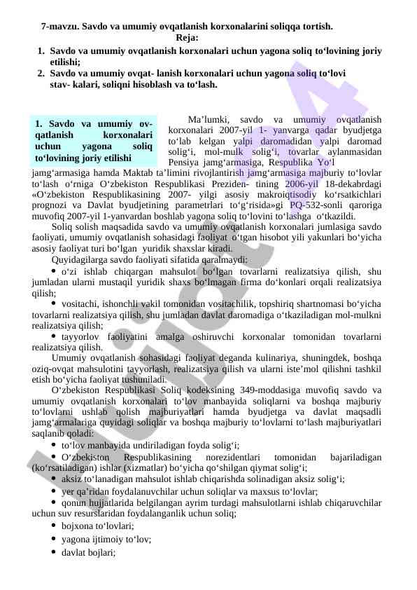 Savdo va umumiy ovqatlanish korxonalarini soliqqa tortish