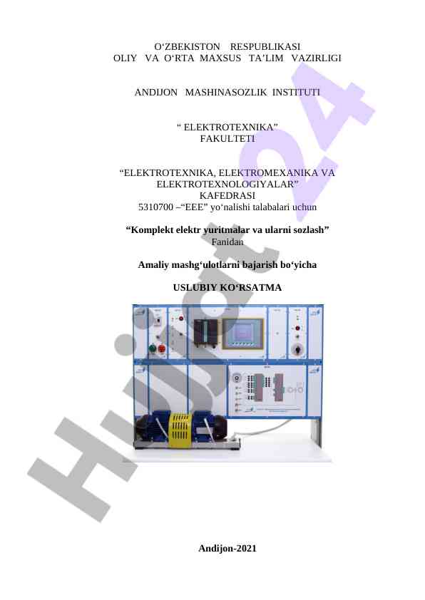 Komplekt elektr yuritmalar va ularni sozlash uslubiy ko‘rsatma
