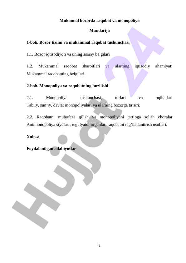 Mukammal raqobat va monopoliya tushunchalari