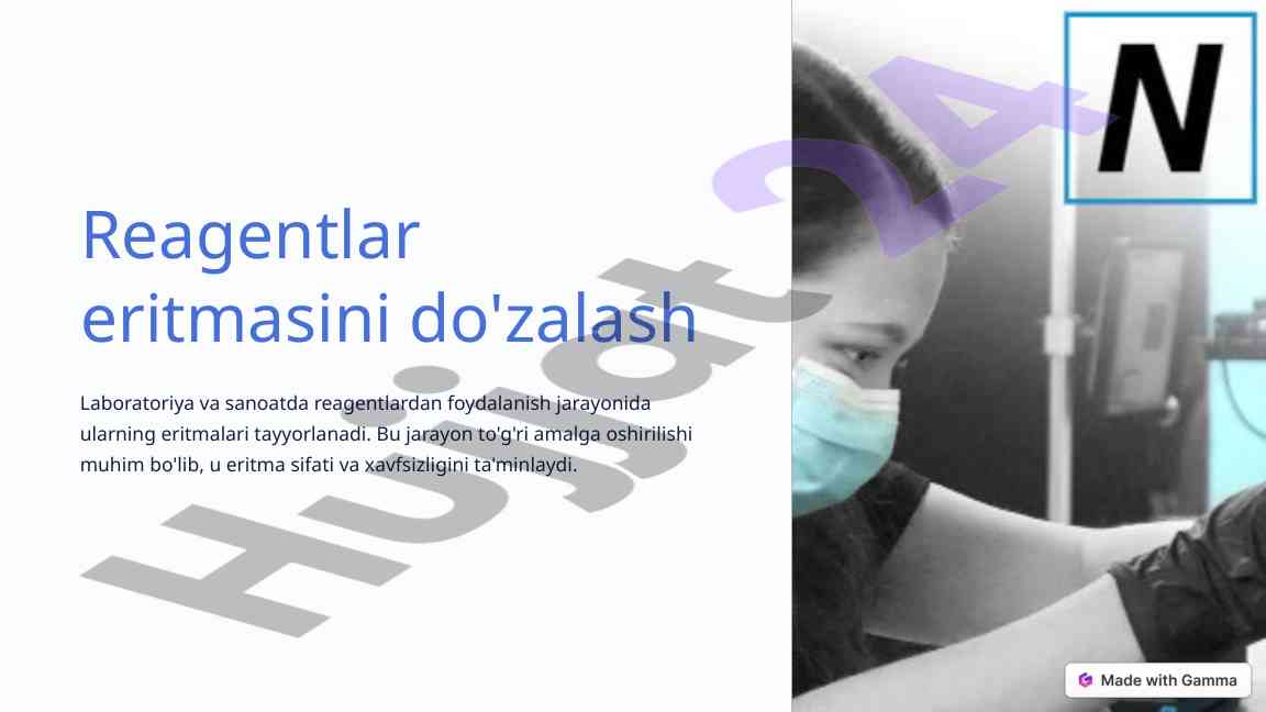 Reagentlar eritmasini do'zalash asosiy tamoyillari