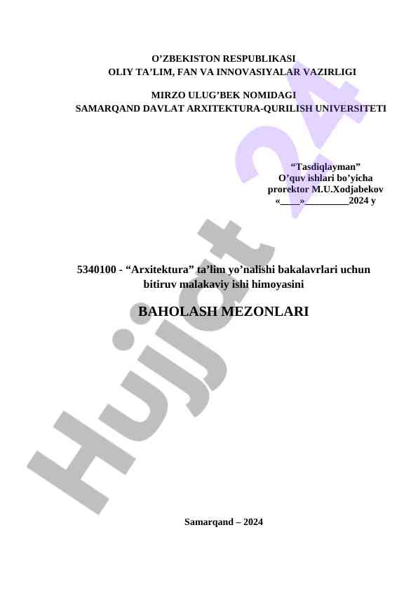 Arxitektura ta'lim yo'nalishida bitiruv ishlari