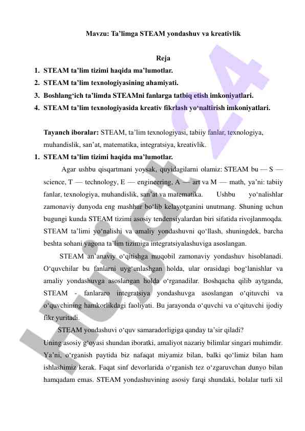 Ta'limda steam yondashuvi va kreativlik