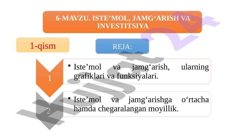 Iste'mol bozorida xaridlar va jamg'arma tushunchalari