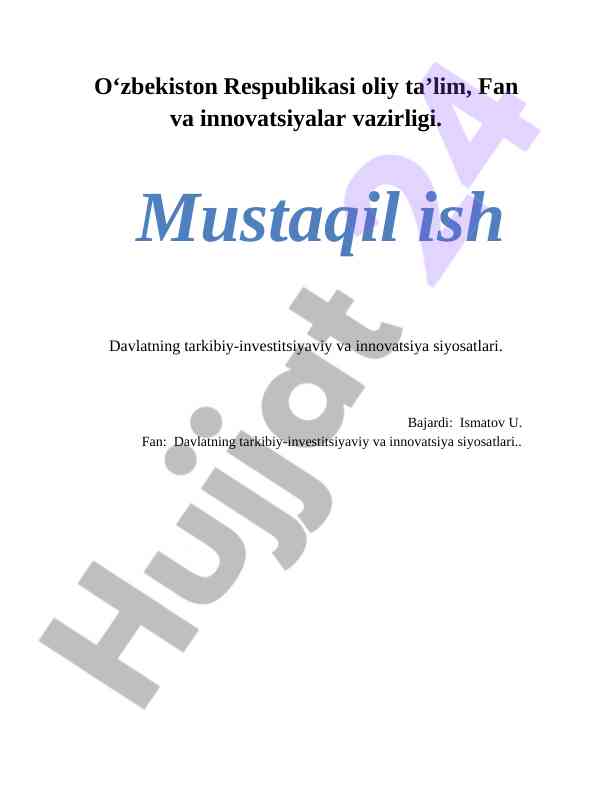 Davlat innovatsiyalari va investitsiya siyosatlari