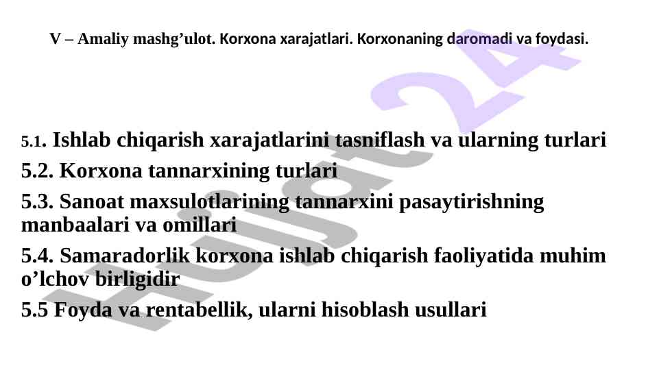 Korxona xarajatlari va foyda hisobi