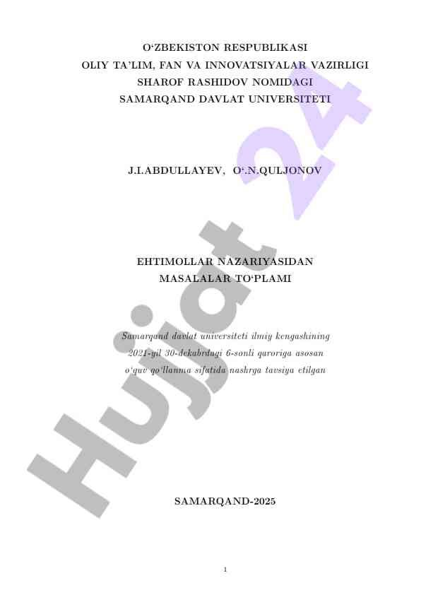 Ehtimollar nazariyasidan masalalar to`plami