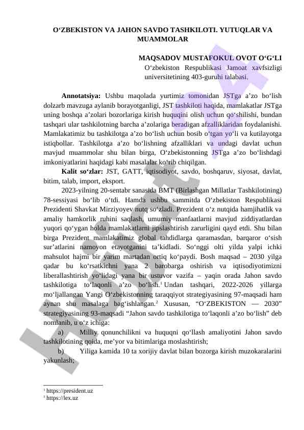 O'zbekiston savdo tashkiloti yutuqlari va muammolari