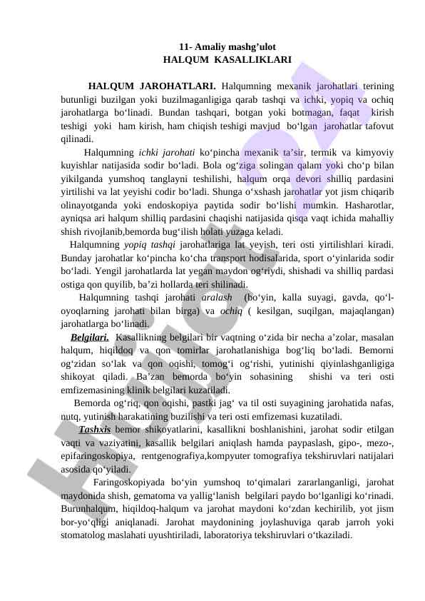 Halqum kasalliklari va jarohatlari tahlili