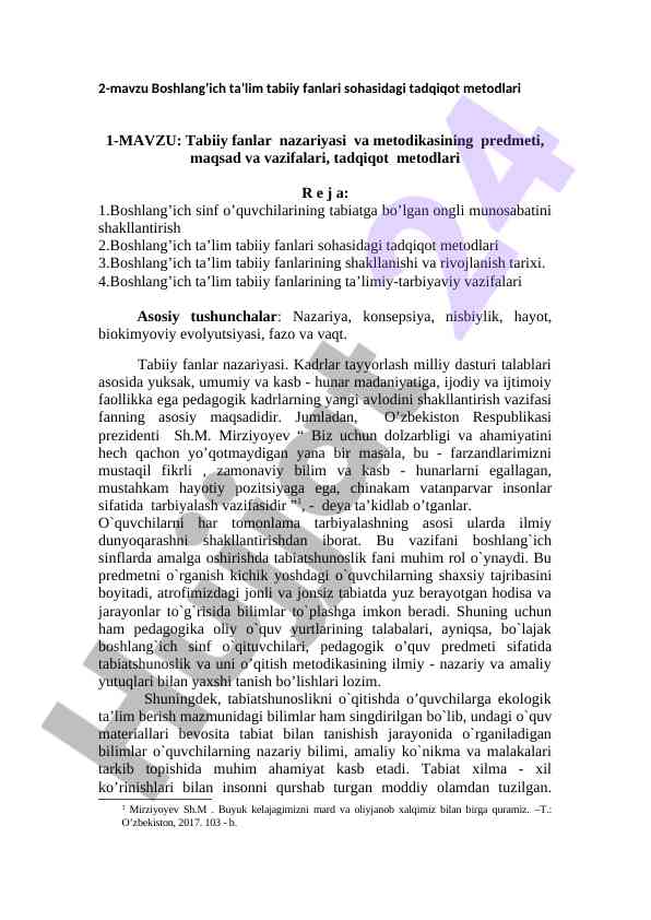 Boshlang‘ich ta’lim tabiiy fanlari tadqiqot metodlari