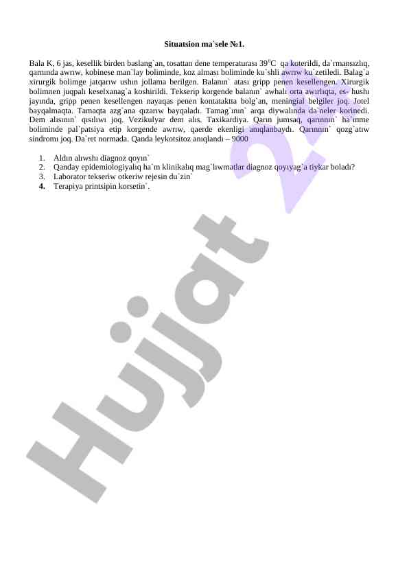 Bala keselligi va diagnoz qoyish printsiplari