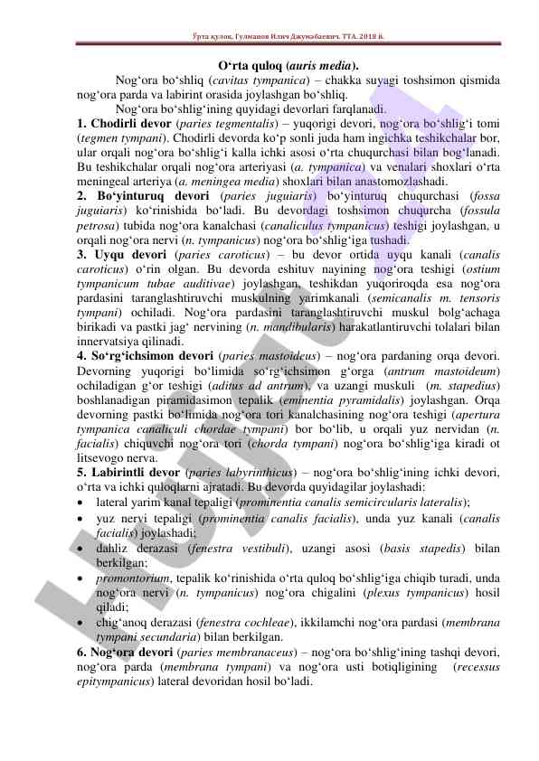 O‘rta quloq tuzilishi va funksiyalari